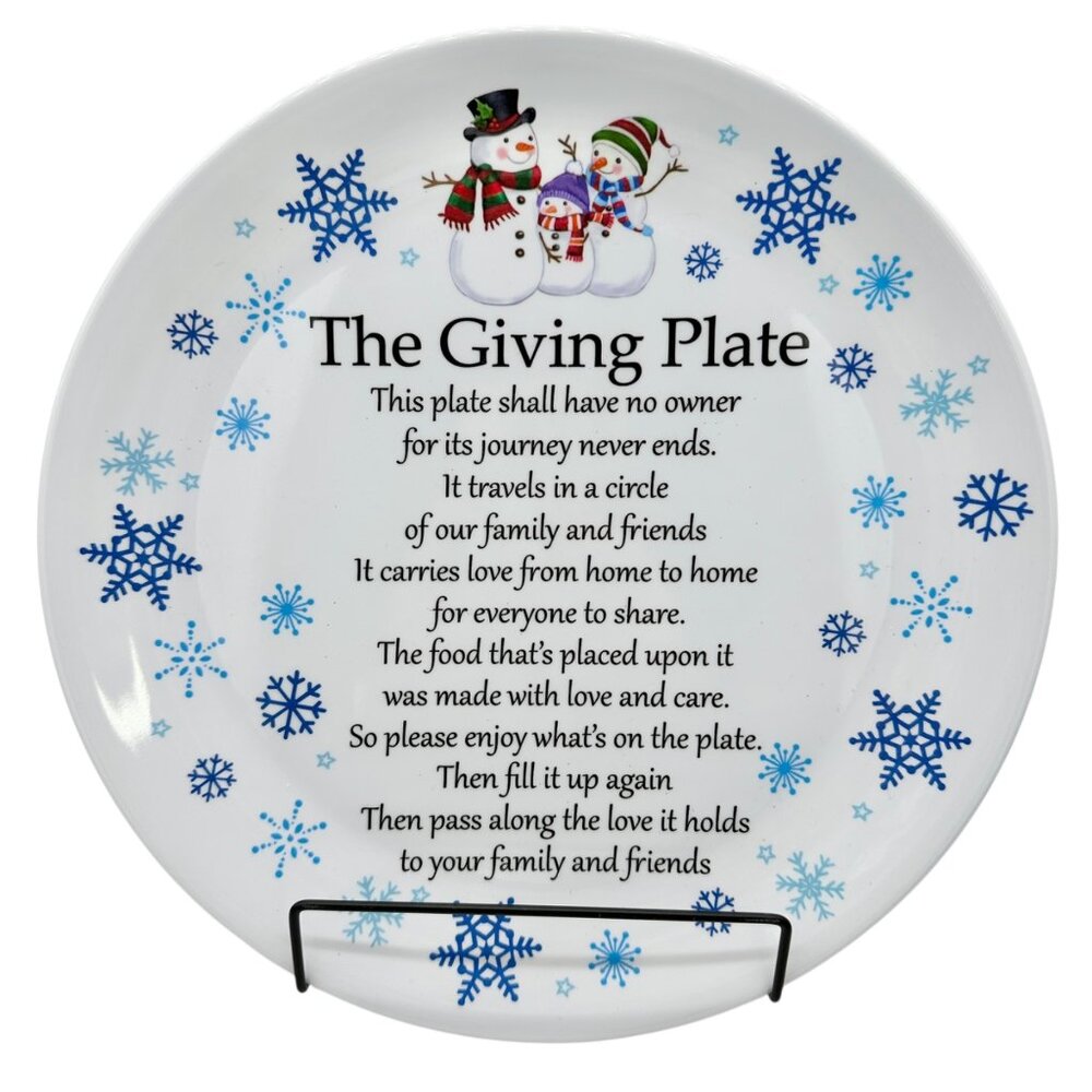 The Giving Plate 12" Round Snowy Snowman Design Melamine Dishwasher Safe Not Mic
